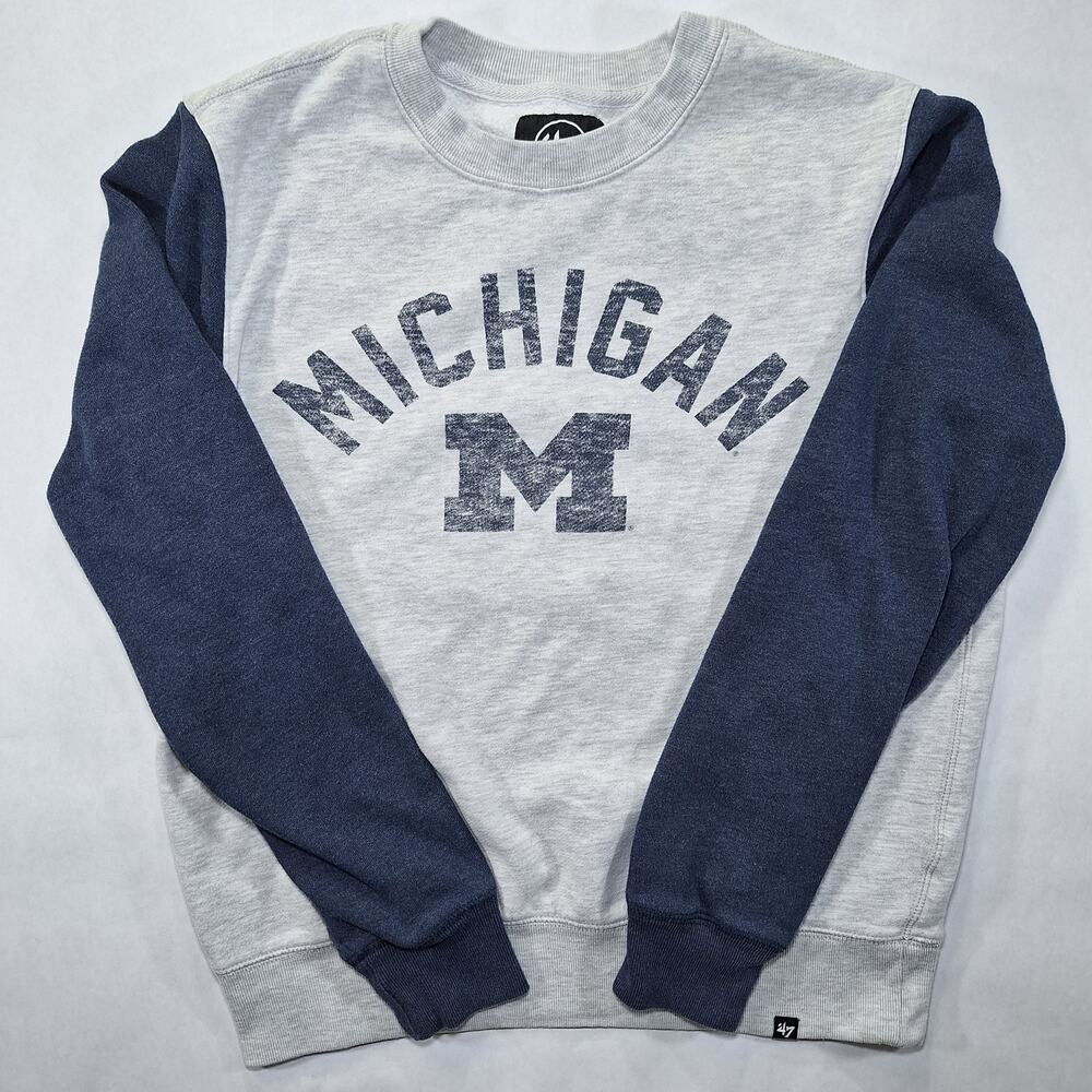 '47 Men's Small Michigan Wolverines Grey Fells Boulevard Crew Neck Sweatshirt - Picture 2 of 13